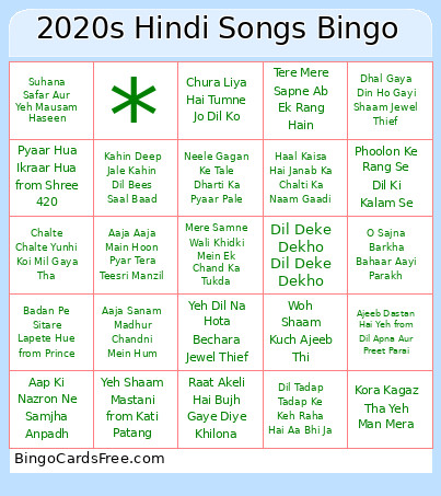 2020s Hindi Songs Bingo Card