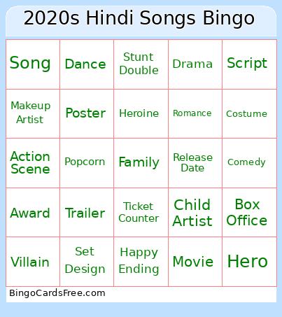 2020s Hindi Songs Bingo Card