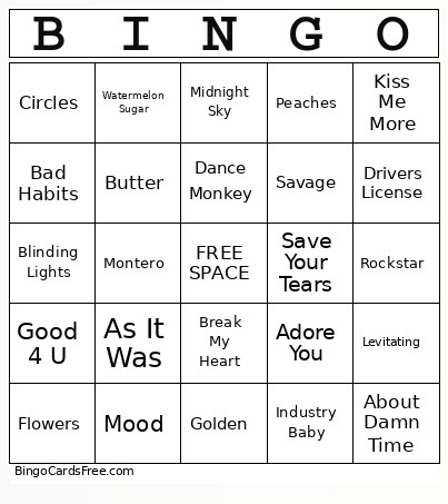 2020s List #1 Bingo Card