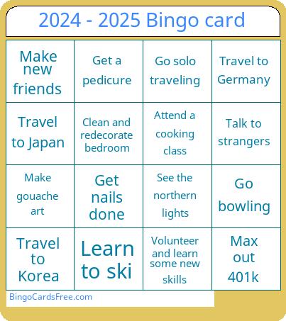 2024 - 2025 Bingo card Free Pdf Printable Game, Title: 2024 - 2025 Bingo card