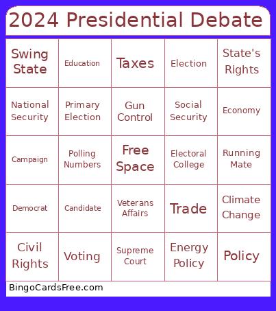 2024 Presidential Debate Bingo Card