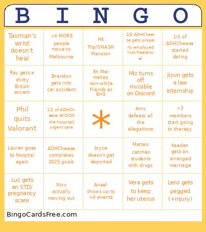 2025 ADHCheese Bingo Cards Free Pdf Printable Game, Title: BINGO