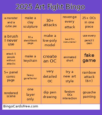 2025 Art Fight Bingo
