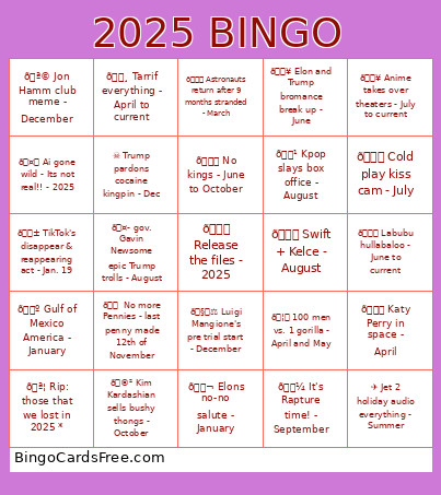 2025 Bingo Card