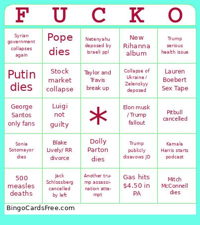2025 bingo Cards Free Pdf Printable Game, Title: FUCKO