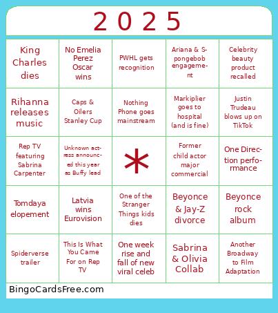 2025 Bingo Card Free Pdf Printable Game, Title: 2 0 2 5