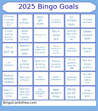 2025 Goals Bingo Card