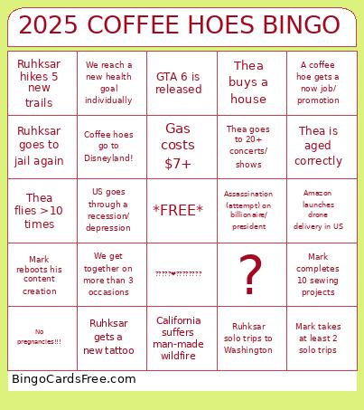 2025 COFFEE HOES Bingo Card