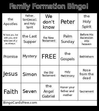 2025 End of Year Bash Family Formation BINGO