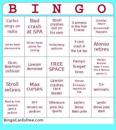 2025 F1 Bingo