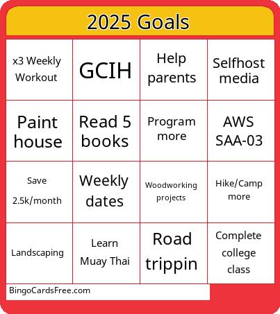 2025 Goals Bingo