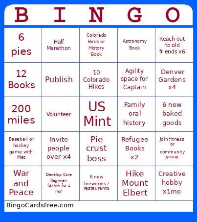 2025 Goals Bingo Card