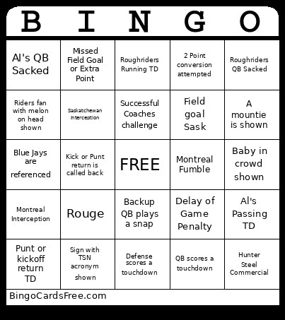 2025 Grey Cup Bingo Card