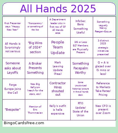 2025 January All Hands Bingo Card