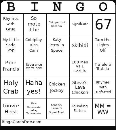 2025 Memes Bingo Card