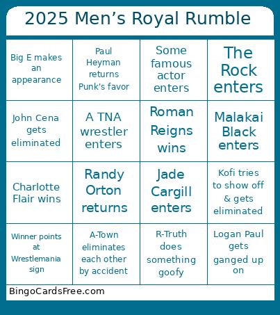 2025 Men’s Royal Rumble Bingo Card