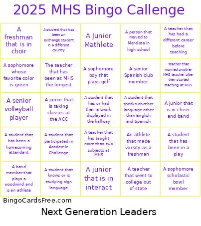 2025 MHS Challenge Bingo Card