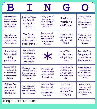 2025 movie bingo