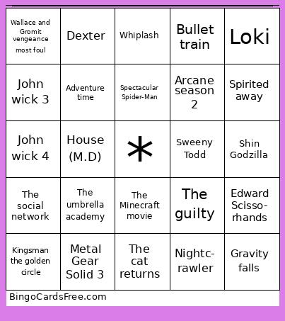 2025 movies/tv shows Bingo Cards Free Pdf Printable Game, Title: 