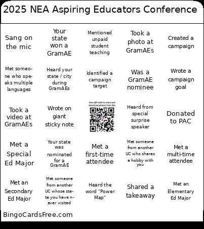 2025 NEA Aspiring Educators Conference Bingo