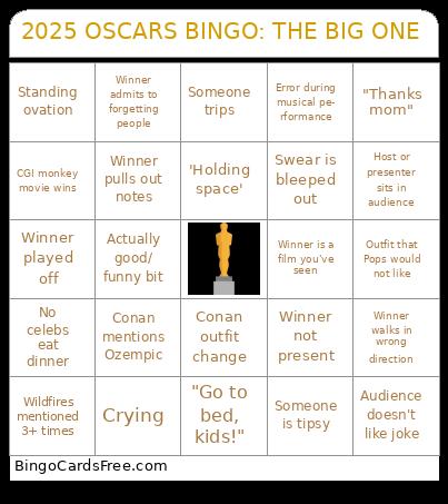 2025 Oscars Bingo Cards Free Pdf Printable Game, Title: 2025 OSCARS BINGO: THE BIG ONE