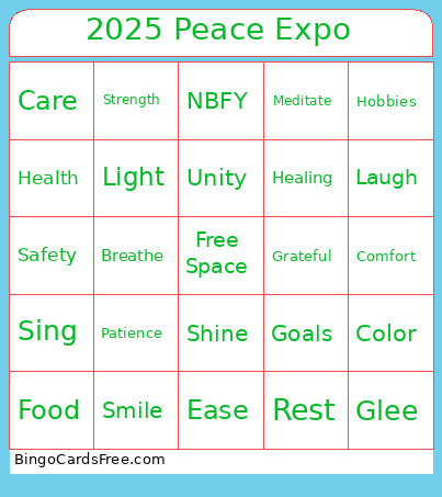 2025 Peace Expo Bingo Card