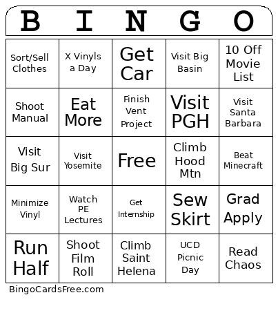 2025 Personal Goals Bingo Card