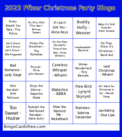 2025 Pfizer Christmas Party Bingo Card