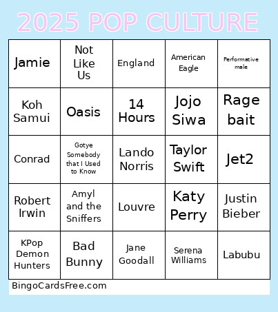 2025 POP CULTURE Bingo Card