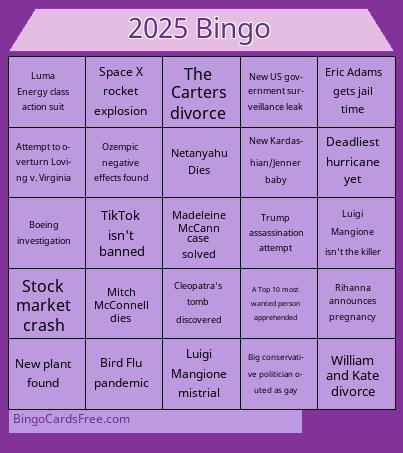 2025 PREDICTIONS Bingo