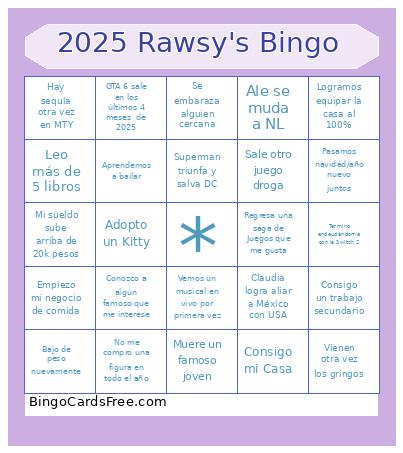 2025 Rawsy's Bingo Card