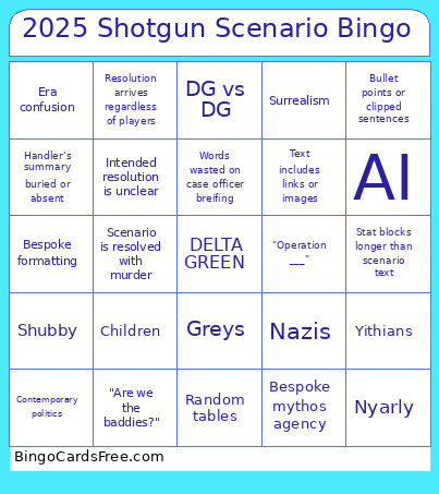 2025 Shotgun Scenario Bingo Card