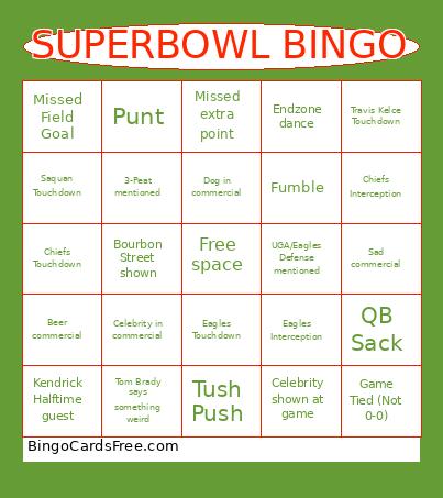 2025 Super Bowl Bingo Card