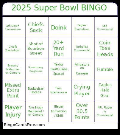 2025 Super Bowl Bingo Card