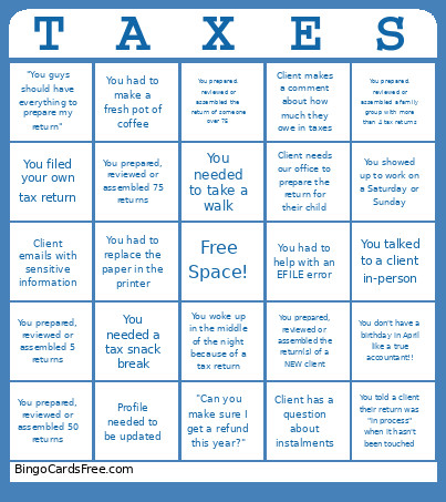 2025 Taxes Bingo Card