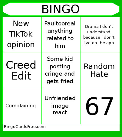 2025 TikTok Being Bad Bingo Card