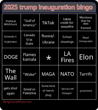 2025 Trump Inauguration bingo