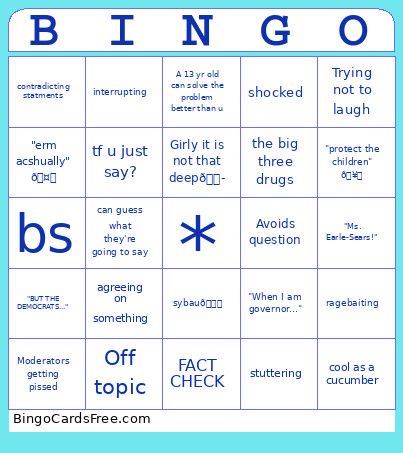 2025 VA Governor Debate B Bingo Card