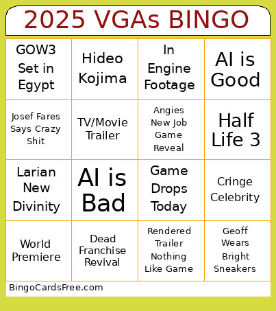 2025 VGAs Bingo Card