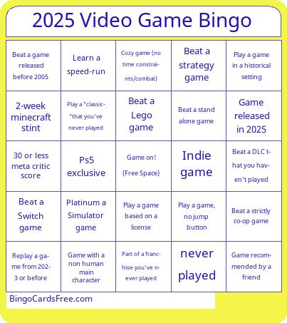 2025 Video Game Bingo