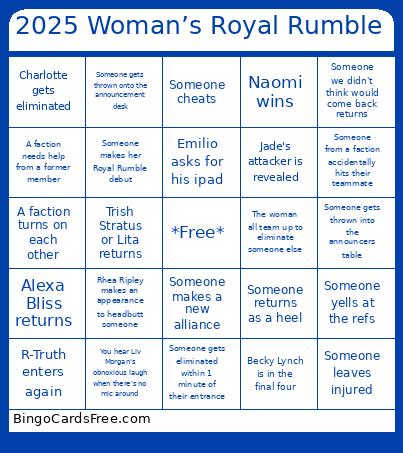 2025 Woman’s Royal Rumble Bingo Card 2