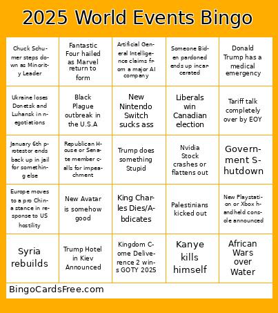 2025 World Events Bingo