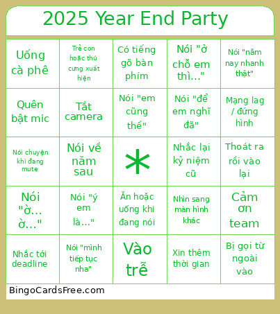 2025 Year End Party Bingo Card