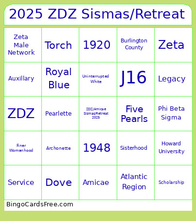 2025 ZDZ Sismas/Retreat Bingo Card