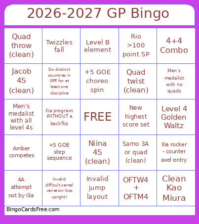 2026-2027 Grand Prix Bingo Card
