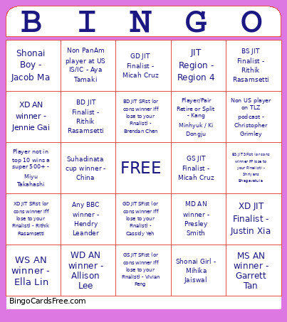 2026 - 2027 Season Bingo Card