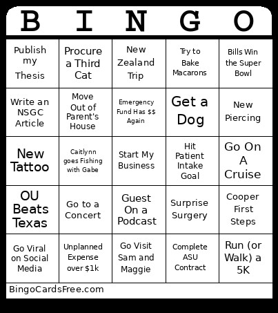 2026! Bingo Card