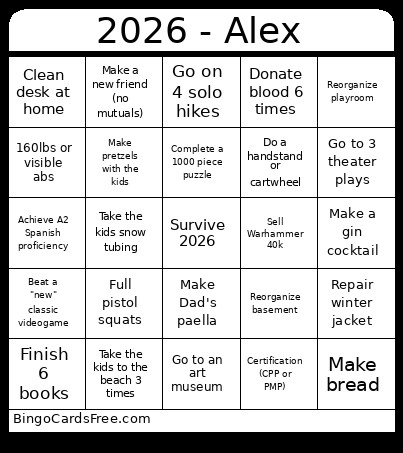 2026 - Alex Bingo Card