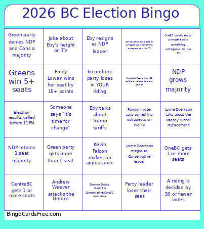 2026 BC Election Bingo Card 2
