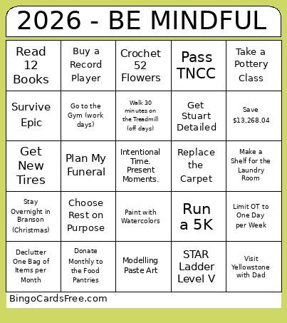 2026 - BE MINDFUL Bingo Card